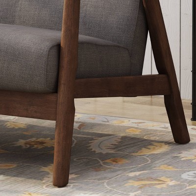 Dark Gray Tufted Mid-Century Modern Settee with Wood Frame