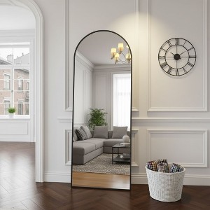 64"x21" Full Length Mirror, Wall Mirrors Hanging or Leaning Arched-Top Full Body Mirror with Stand for Bedroom, Dressing Room, Black - 1 of 4