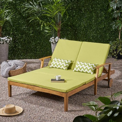 Perla Teak and Green Acacia Wood Double Chaise Lounge