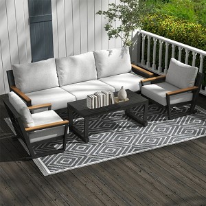 GDFStudio Outdoor 5-Seater Aluminum and Olefin Fabric Chat Set with Washable Cushions - 1 of 4