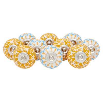 Okuna Outpost 10 Pack Bohemian Yellow Ceramic Knobs for Dresser Drawers, Kitchen & Bathroom Cabinets, 1.5-1.75 in