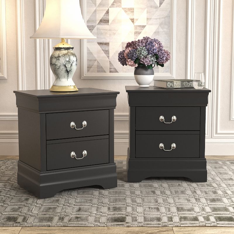 Galano Louis Philippe 2-Drawer Bedside Table Cabinet Nightstand w/Drawers Storage and (21.5 in. × 15.8 in. × 24 in.) in White, Black, Gray (Set of 2), 1 of 15