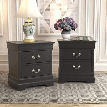 Galano Louis Philippe 2-Drawer Bedside Table Cabinet Nightstand w/Drawers Storage and (21.5 in. × 15.8 in. × 24 in.) in White, Black, Gray (Set of 2)
