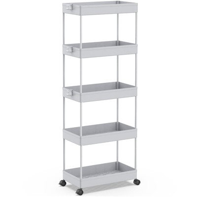 YIGII  5-Tier Rolling Cart, Bathroom Storage Organizer Utility Cart, Mobile Shelving Unit Slide Out Shelves for Kitchen Living Room