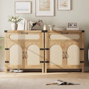 2PCS Rattan Sideboard Buffet Cabinets with Storage, Farmhouse Storage Cabinet, Wooden Coffee Bar Cabinet for Kitchen, Dining Room, Living Room - 1 of 4