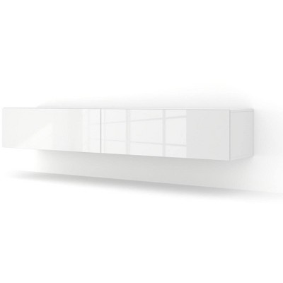 Homlando Bingo Lowboard TV Cabinet 180 cm Made in EU Modern Furniture Hanging TV Cabinet Sideboard HiFi Table MDF (White Matt/White Glossy)
