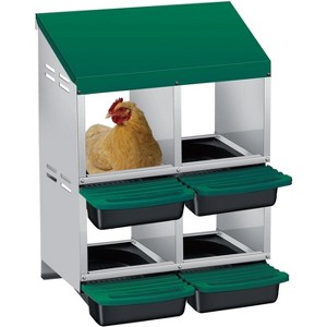 3/ 4 Hole Metal Chicken Nesting Box with Removable Roll-Out Tray Easy Egg Collection & Clean Galvanized Steel Laying Box, for Backyard Coop Orange - 1 of 4