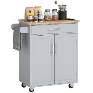 Aghana Digitals White Rolling Kitchen Cart with Rubberwood Top, Drawer, Adjustable Shelf Cabinet & - 1 of 4