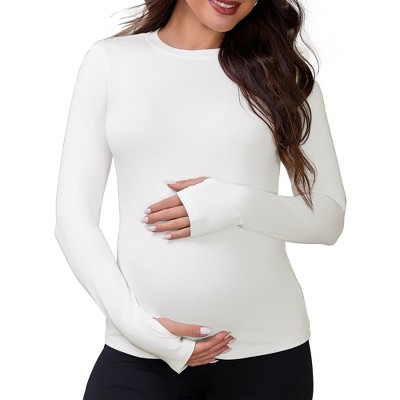 INSPIRE CHIC Women's Maternity Long Sleeve T-shirts Crew Neck Yoga Blouse Pregnancy Tee Clothes