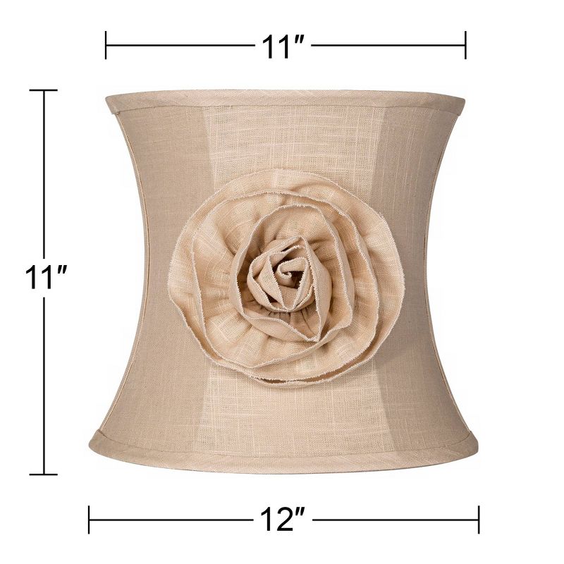 Springcrest Almond Linen with Flower Small Drum Lamp Shade 11" Top x 12" Bottom x 11" High (Spider) Replacement with Harp and Finial, 5 of 11