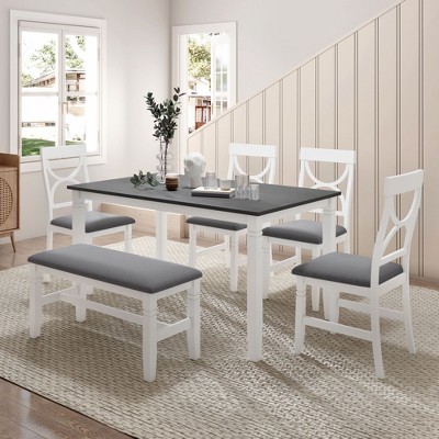 Nicbex Dining Table Set for 6 Wood Kitchen Table Set with Upholstered 4 Chairs and Bench for Living Room, Kitchen, Restaurant, White