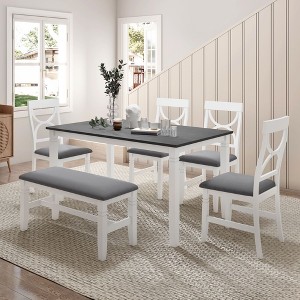 Nicbex Dining Table Set for 6 Wood Kitchen Table Set with Upholstered 4 Chairs and Bench for Living Room, Kitchen, Restaurant, White - 1 of 4