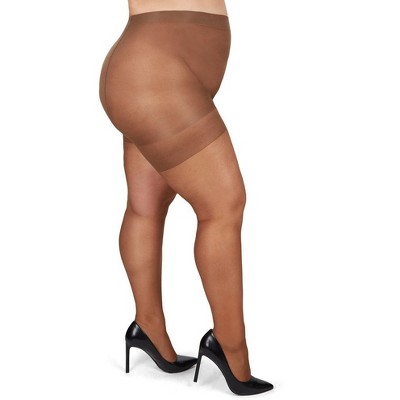 Memoi Women's Pindot Sheer Curvy Control Top Pantyhose