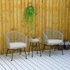 Resenkos 3 Pieces Patio Bistro Set, Two Hand-Woven PE Wicker Chairs And A Glass Bistro Table, Cream White - 3 of 4