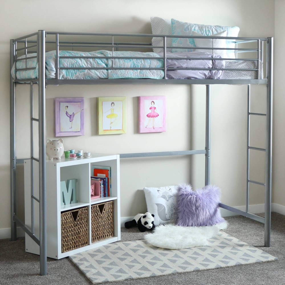 Twin Size Metal Platform Kids&#39; Loft Bed Silver - Saracina Home