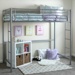 Premium Metal Twin Loft Bed - Silver - Saracina Home, Light Silver
