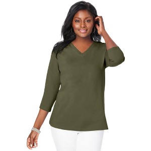 Jessica London Women's Plus Size Stretch Cotton V-Neck Tee - 1 of 4