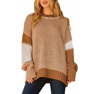 Women's Contrast Stitch Color Block Pullover Sweater - And The Why - 1 of 3