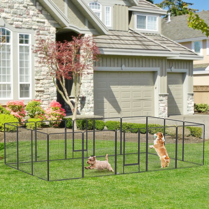 PawHut Dog Playpen for S, M, L Dogs, 16 Panels 10.5' x 10.5' x 3.3' Pet Playpen for Indoor/Outdoor Use, DIY Portable Dog Crate for Puppy, Gray, 2 of 7