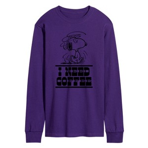 Men's - Peanuts - I Need Coffee Snoopy -Men's Long Sleeve Graphic T-Shirt Long Sleeve Graphic T-Shirt - 1 of 3