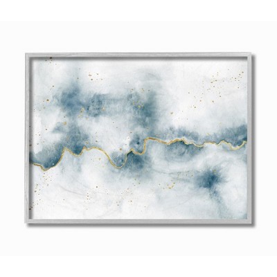 Stupell Industries Abstract Cloud Splatters White Blue Gold Painting