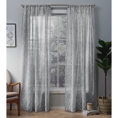 Cali Embroidered Sheer Rod Pocket Window Curtain Panel Pair Dove
