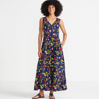 Lands' End Women's Cotton Modal Embellished Trim Maxi Dress