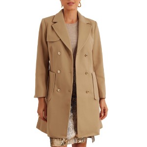 Allegra K Women's Notched Lapel Pockets Double Breasted Long Sleeve Trench Coats - 1 of 4