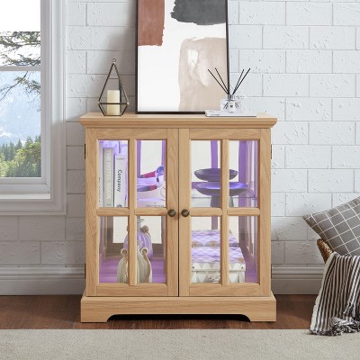 NicBex Bookcases for Living Room 4-tier 31.5" W Glass Display Cabinet Storage Bookcase Collectors Showcase with Flip-up Glass Doors for Office