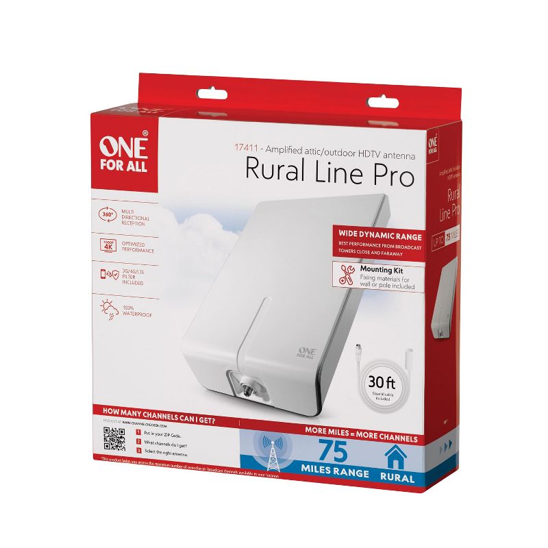 One For All® Rural Line Pro Amplified Outdoor HDTV Antenna with Mounting Kit, 5 of 12