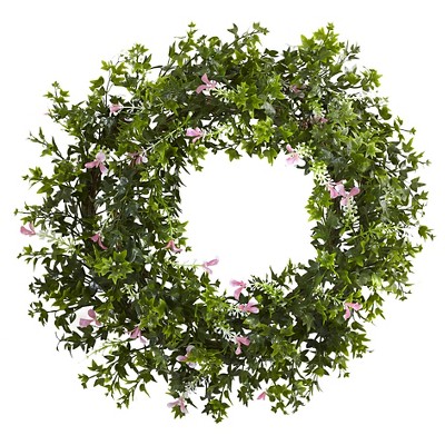 Mini Ivy and Floral Double Ring Wreath with Twig Base - (18?)