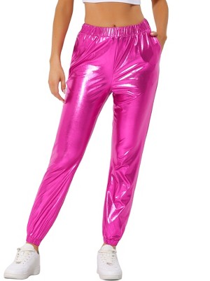 INSPIRE CHIC Women's Metallic Shiny Sparkle Elastic Waist Pants
