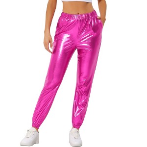 INSPIRE CHIC Women's Metallic Shiny Sparkle Elastic Waist Pants - 1 of 4