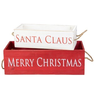 Northlight Wooden Organizer Christmas Boxes - 16" - Red and White - Set of 2 - 1 of 4