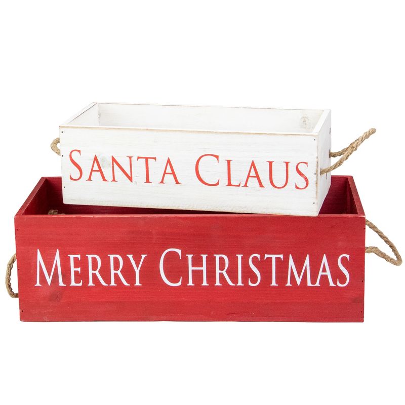 Northlight Set of 2 Red and White Wood Organizer Box Christmas Decorations 16-Inch, 1 of 5