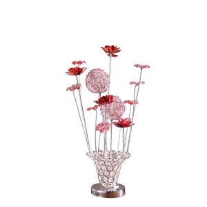 HomeRoots 21" Silver and Clear Metal and Faux Crystal Red Roses Bedside Lamp - 1 of 4