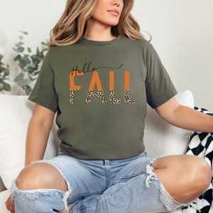 Simply Sage Market Leopard Hello Fall Short Sleeve Tee - XL - Army Green - 1 of 4