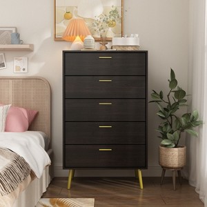 Hitow Modern Dresser with Metal Feet and Handles 5 Drawer Chest of Drawers - 1 of 4