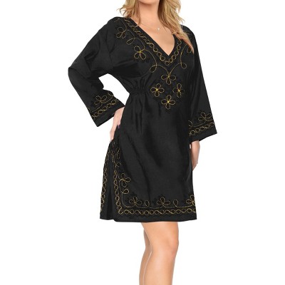 LA LEELA women's Vacation Casual Swim Holiday Beachwear Summer Beach Dress Short Flowy Bathing Suit Cover Ups 8-12 Black, Solid