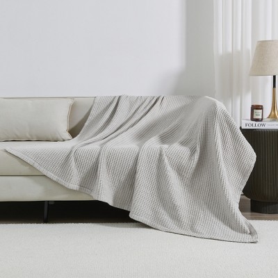 Full Light Grey Cotton Waffle Weave Bed Blanket