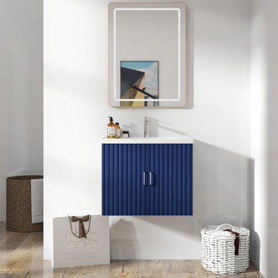 NicBex Floating Wall Mounted Bathroom Vanity with Porcelain Sink,Modern Bathroom Sink Vanity with Soft Close Doors,24" Bathroom Sink Cabinet,Blue