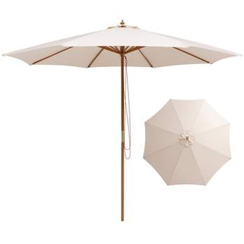 Tangkula 10FT Patio Umbrella Outdoor Table Market Umbrella with 8 Bamboo Ribs Pulley Lift and Ventilation Hole Beige