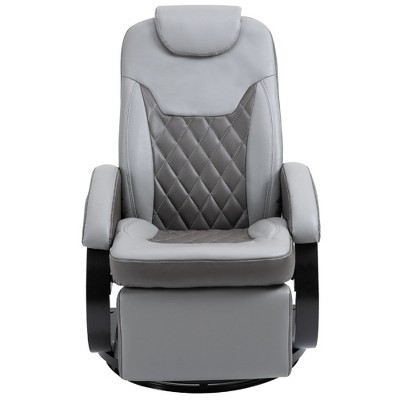 Gray Faux Leather Swivel Recliner with Footrest and Metal Base