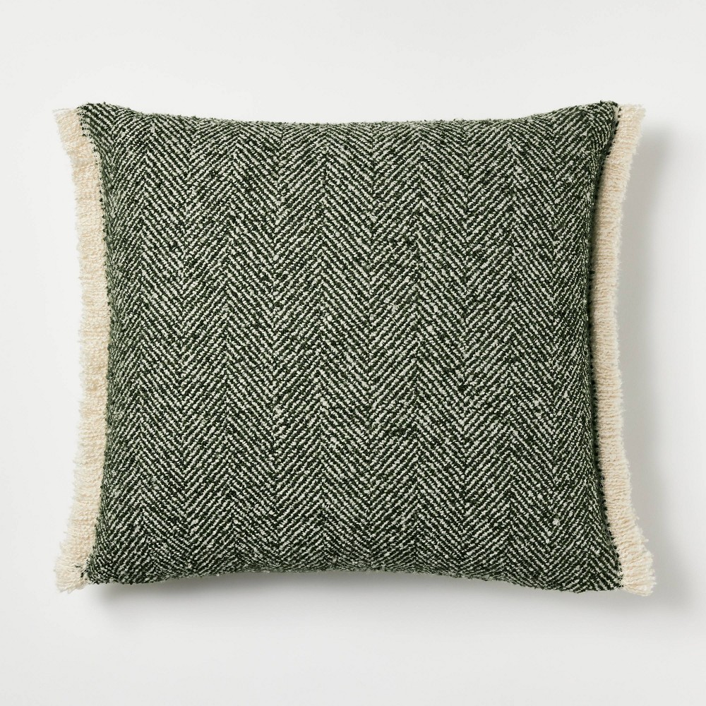 Photos - Pillow Herringbone with Frayed Edges Square Throw  Green/Cream - Threshold™