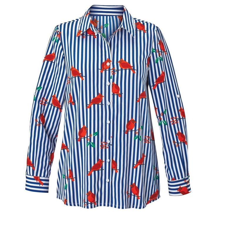 Collections Etc Cardinal Decorated Striped Button Front Shirt, 4 of 6