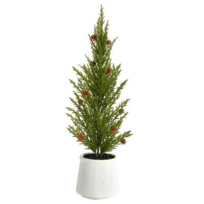 Nearly Natural 1.67-ft Cedar Pine Natural Look-in Artificial Christmas Tree