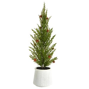 Nearly Natural 1.67-ft Cedar Pine Natural Look-in Artificial Christmas Tree - 1 of 4