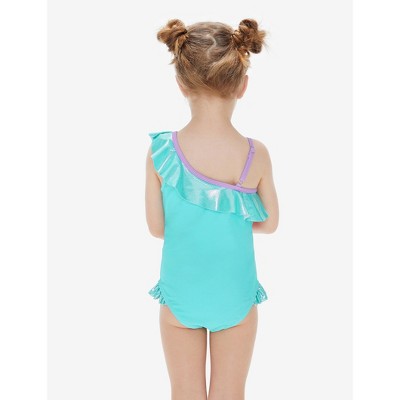 Disney Princess Girls 2 Piece Bikinis Sets Cartoon Print Swimwear Sets with Ruffled Top Orange Bating Suits (Green, 4-5 Years) — фото 3
