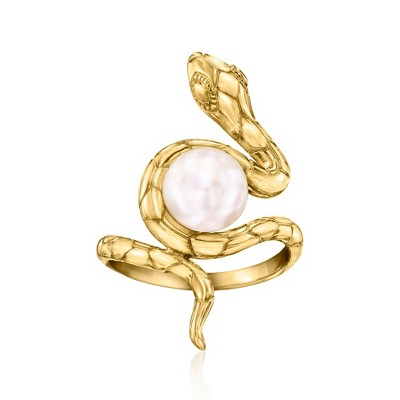 Ross-Simons 8-8.5mm Cultured Pearl Snake Ring in 18kt Gold Over Sterling