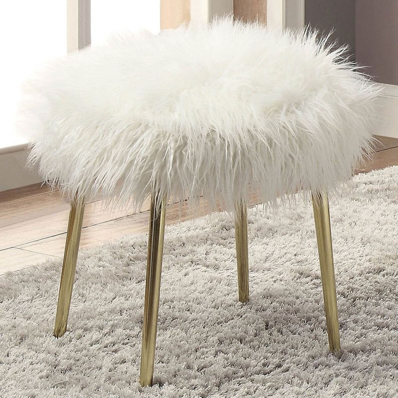 Simple Relax Faux Fur Upholstery Ottoman in White and Gold, 2 of 5